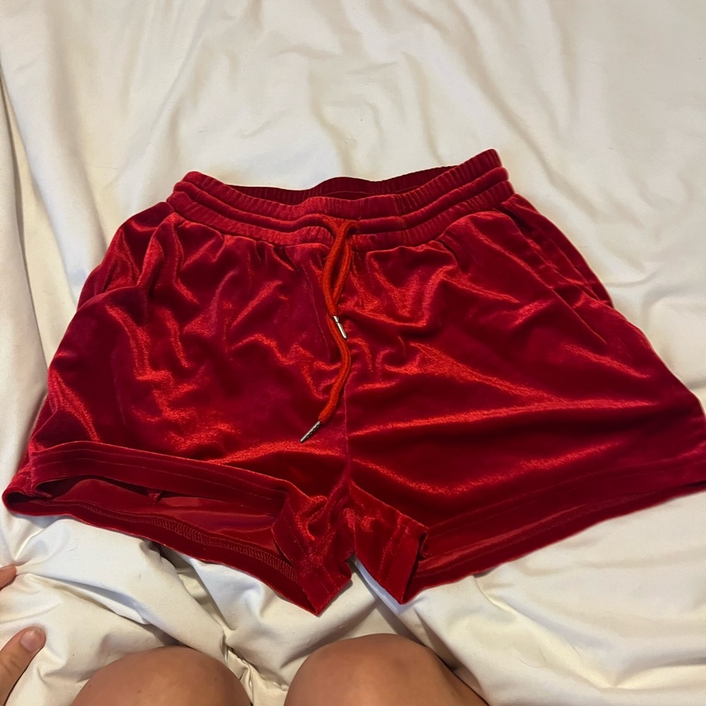 Red velour shorts